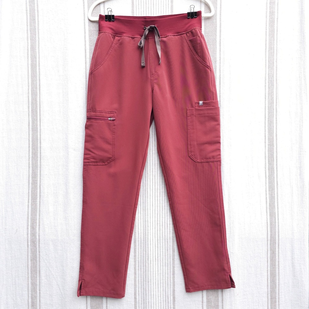 FIGS Yola Scrub Pants Womens Small Petite Red Technical Collection S/P Pockets